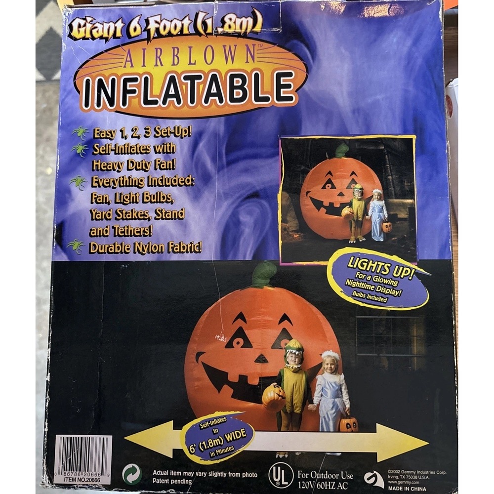 Gemmy Giant 6' Inflatable Pumpkin Halloween Outdoor Blow Up Decoration 2002 HTF